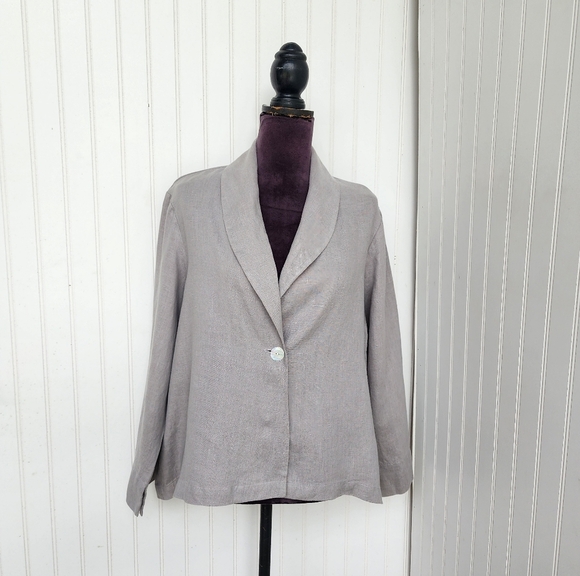 Christopher Calvin Linen Relaxed Lagenlook Boho Blazer Lightweight Gray Sz L - Picture 1 of 12